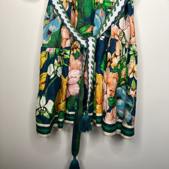 ALEMAIS Navy Floral Linen Mini Dress Size 4 - Picture 6 of 10